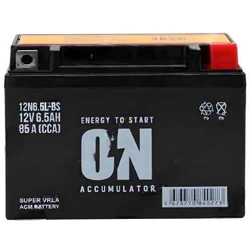 Аккумулятор, ON 12N6.5L-BS, AGM, VRLA, Euro, 6,5 Ah, 12N6.5L-BS