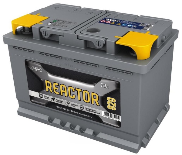 Батарея аккумуляторная REACTOR 4607034730123 75А/ч 820А обратная полярн. стандартные (Европа) клеммы